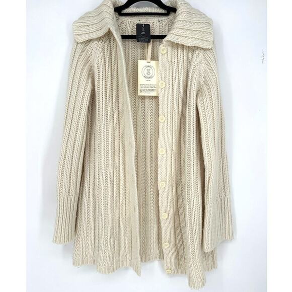 UO Cardi Urban Renewal Long Cardigan Sweater Cream Ribbed Knit Size S/M - Picture 1 of 2